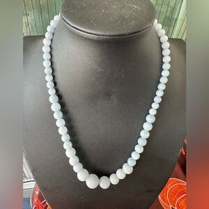 Aquamarine Graduated Round Bead Necklace 18”
